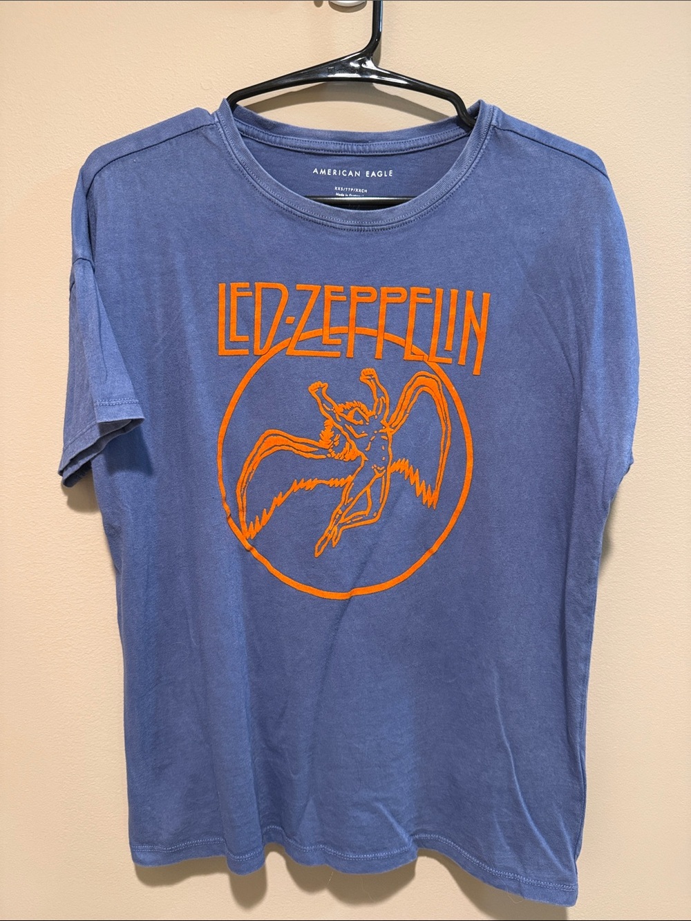 American Eagle Outfitters Blue Tee with Orange Led Zeppelin Graphic